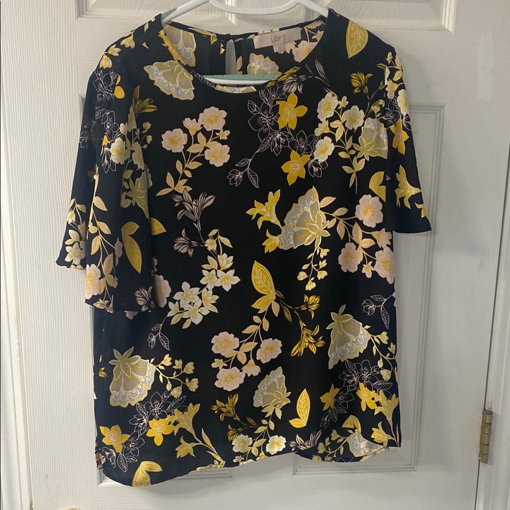 LOFT Black and yellow and Cream Blouse
